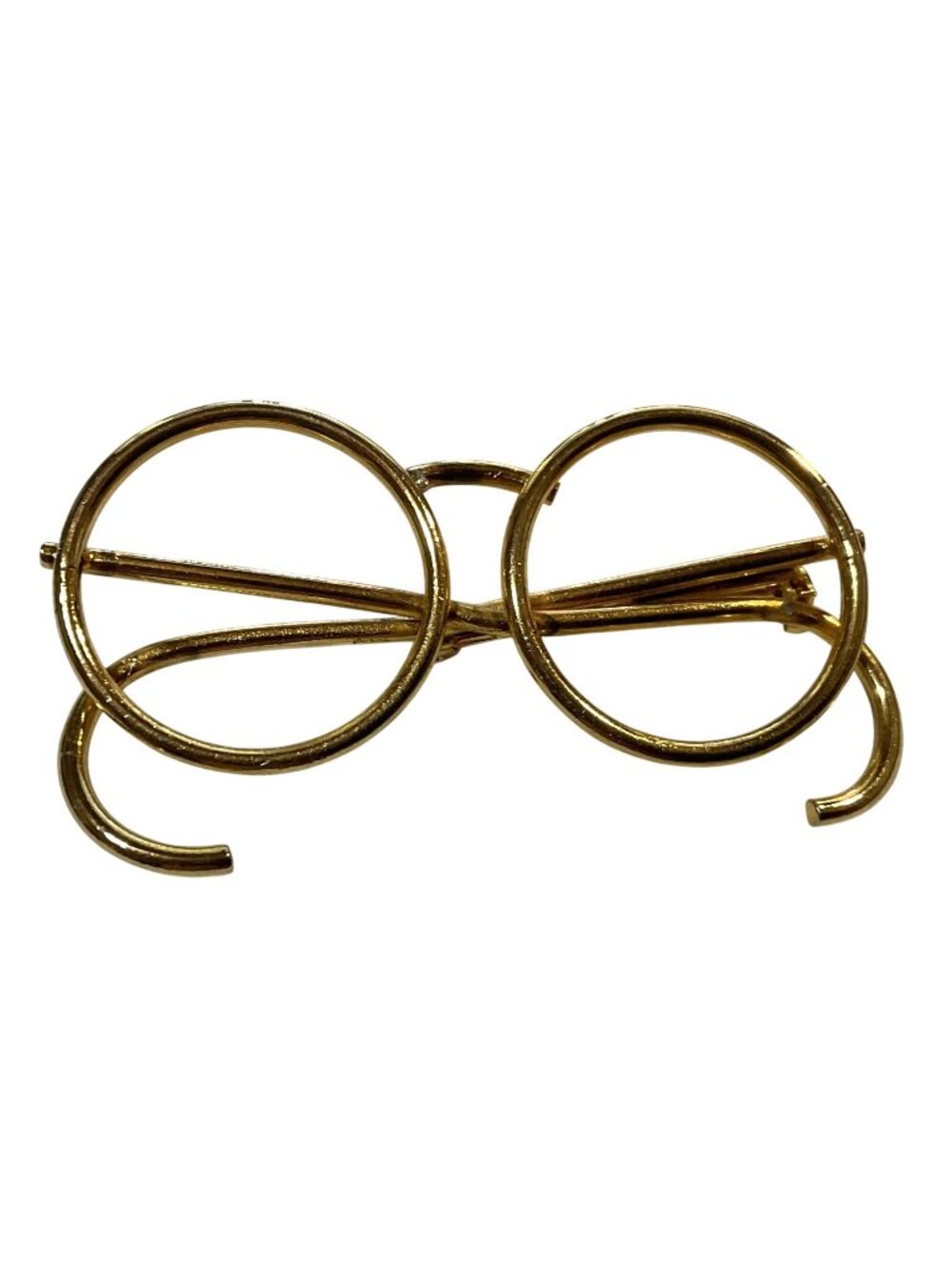 Vintage Gold-Tone Eyeglass-Shaped Lapel Pin Brooch 2" Wide John Lennon Style